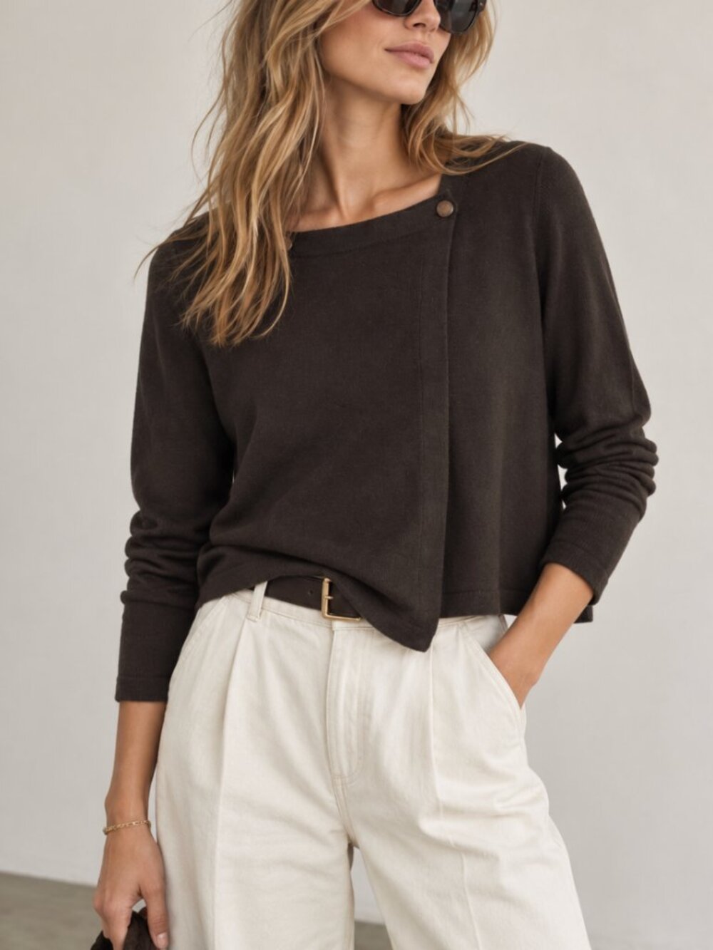 D. Exterior Wool Wrap Front Cardigan Grey M